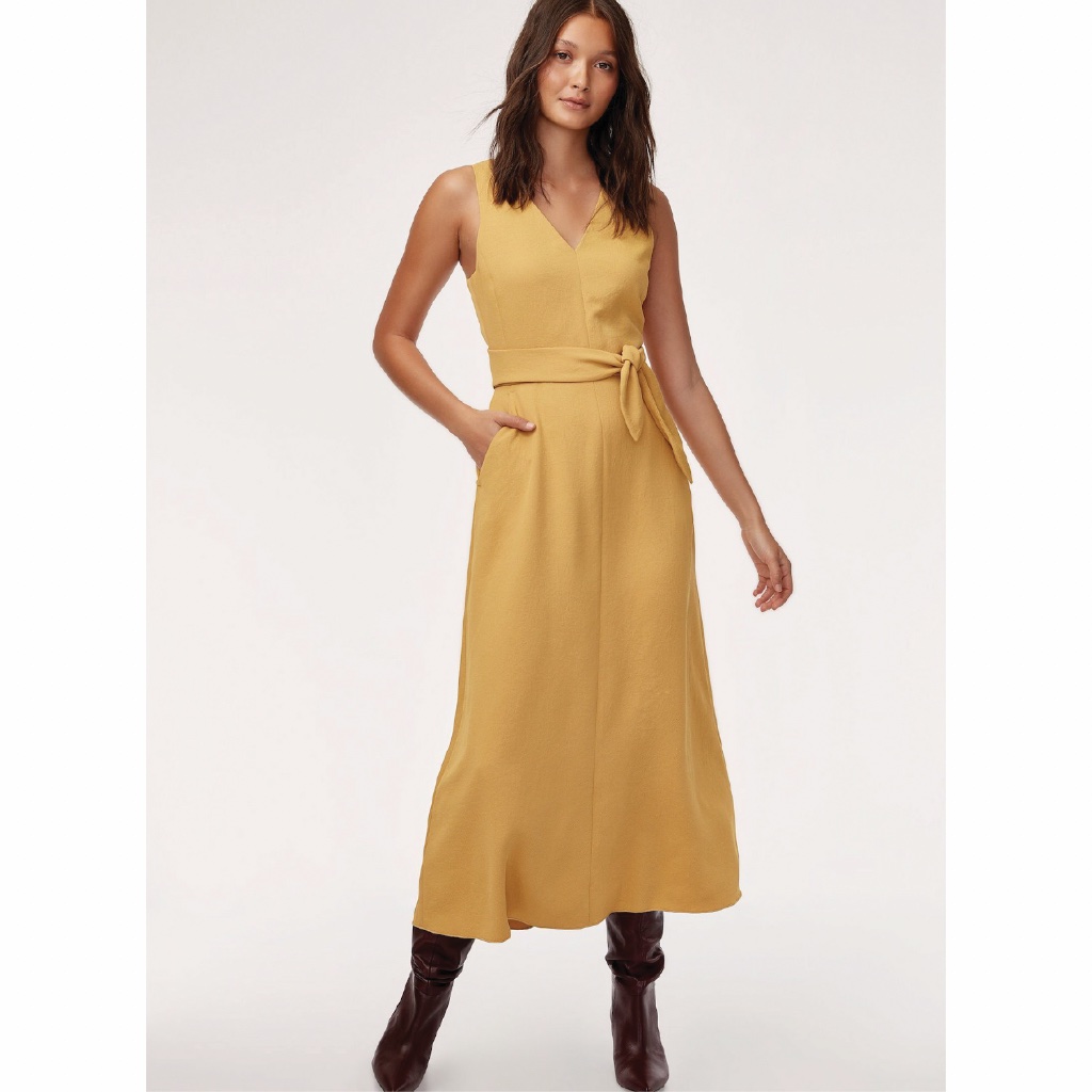 Aritzia Wilfred Ecoulement Midi Dress In Cairo Gold (00)